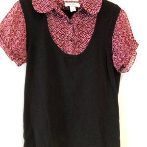 Ann Taylor, Small, Pink and Black, Collared Shirt and Vest Combination